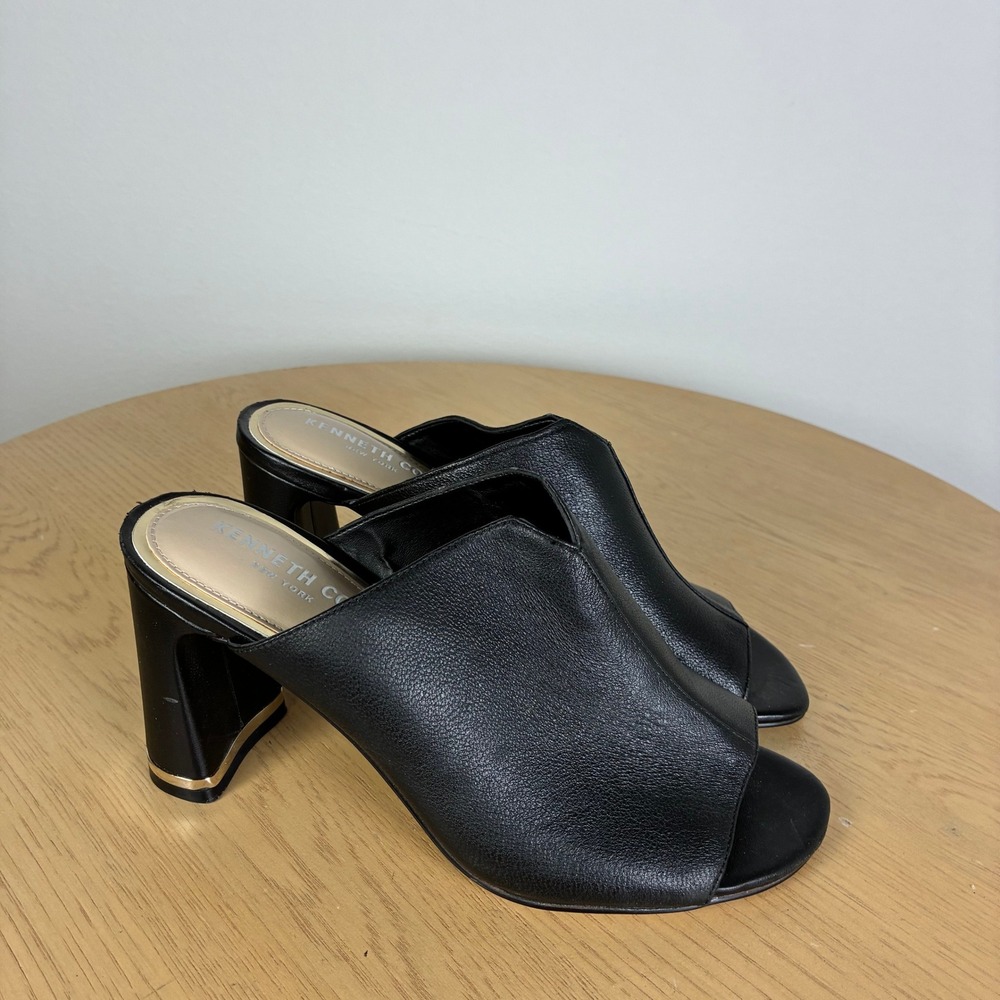 Kenneth Cole Block Heel Mule Sandals Women's 6 Chic Minimalist Glam Party